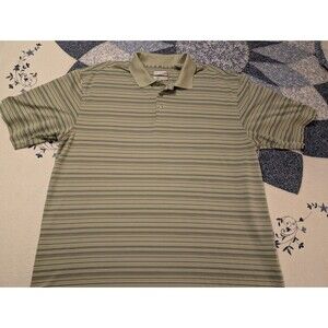 Tehama Golf Polo Shirt Men's XXL Green &Blue Striped Hang'Em Dry Moisture System